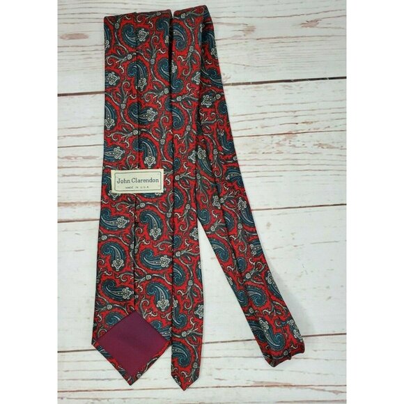 John Clarendon Multicolored Paisley 100% Silk Tie - Made in the USA - Picture 6 of 11